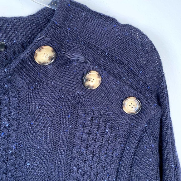 Talbots Blue Speckled Cotton Blend‎ Side Button Cable Knit Sweater Poncho L - Picture 6 of 9